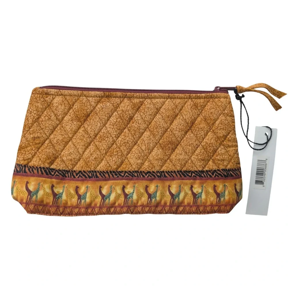 Elizabeth Austen New York Quilted Cosmetic Bag Safari Giraffe Zebra Print Pouch